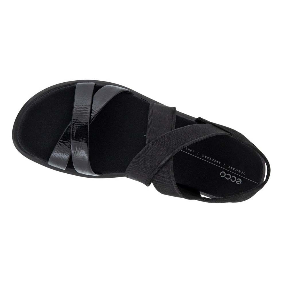 Women's Ecco Flowt Flat Strappys Sandals Black | SG 181FDN